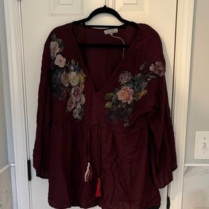 Embroidered Floral Burgundy Tunic